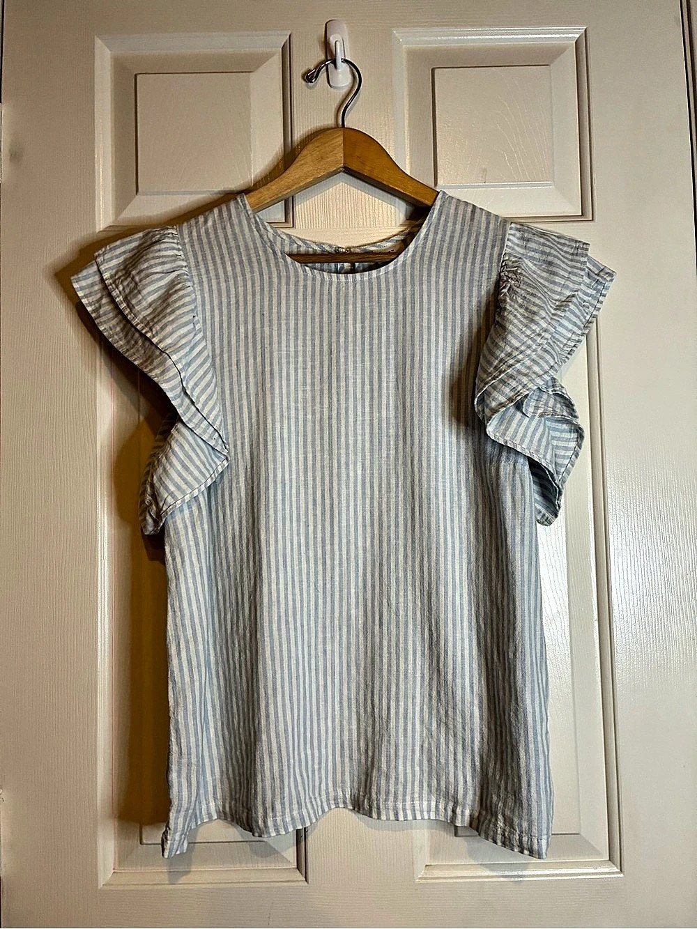 a new day Striped Ruffle Sleeve Linen Blend Blouse Size Large